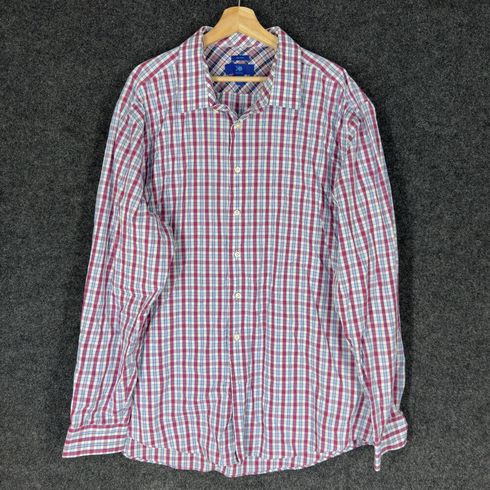 Egara Shirt Men Tall 3XL Blue Plaid Button Up Collared Long Sleeve Cotton